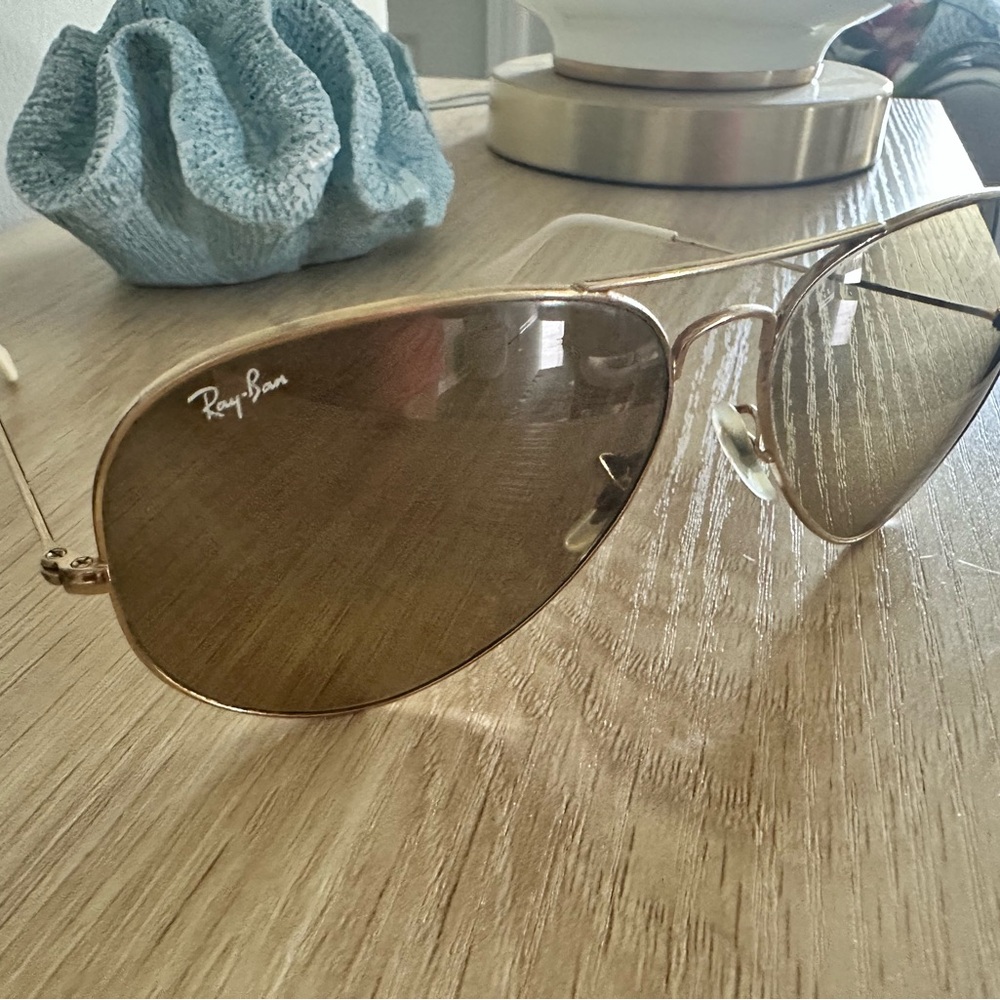 Ray-Ban Gold Frame Sunglasses with Brown Lenses - Oversized